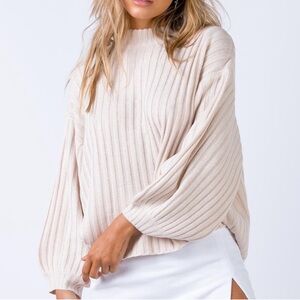 Princess Polly Innerbloom Oversized Sweater Beige Ribbed